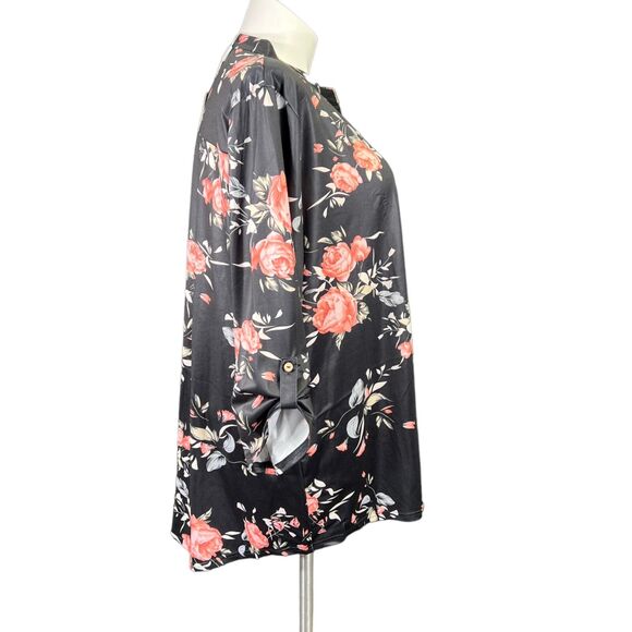 Haute Edition Womens Tunic Blouse Top Floral Print Pullover Black Pink 3X - Picture 4 of 10